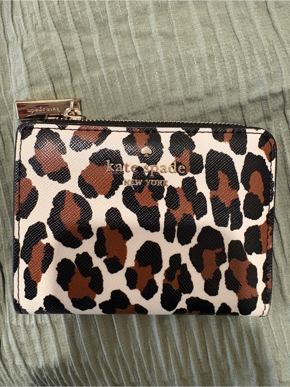 kate spade Leopard-Print Zip Around Wallet in Brown, Black & Cream